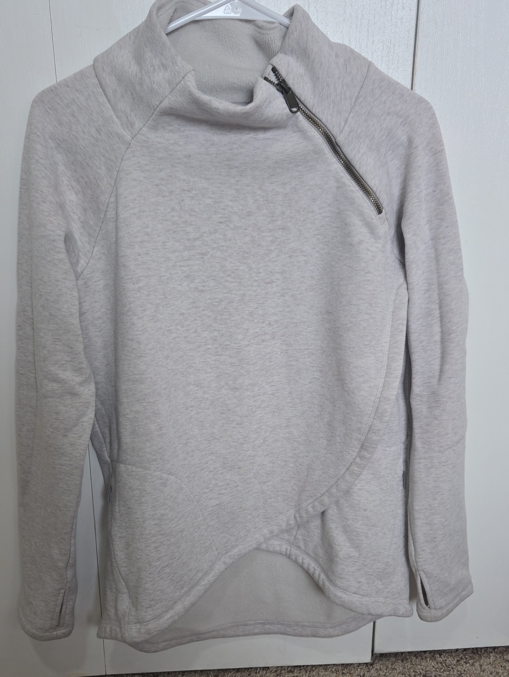 Athleta Light Gray Asymmetrical Zip Pullover